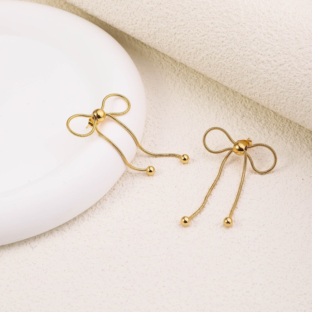 Wholesale Genuine Gold Plated Titanium Steel Heart-shaped Mirror Tassel Stainless Steel Earrings